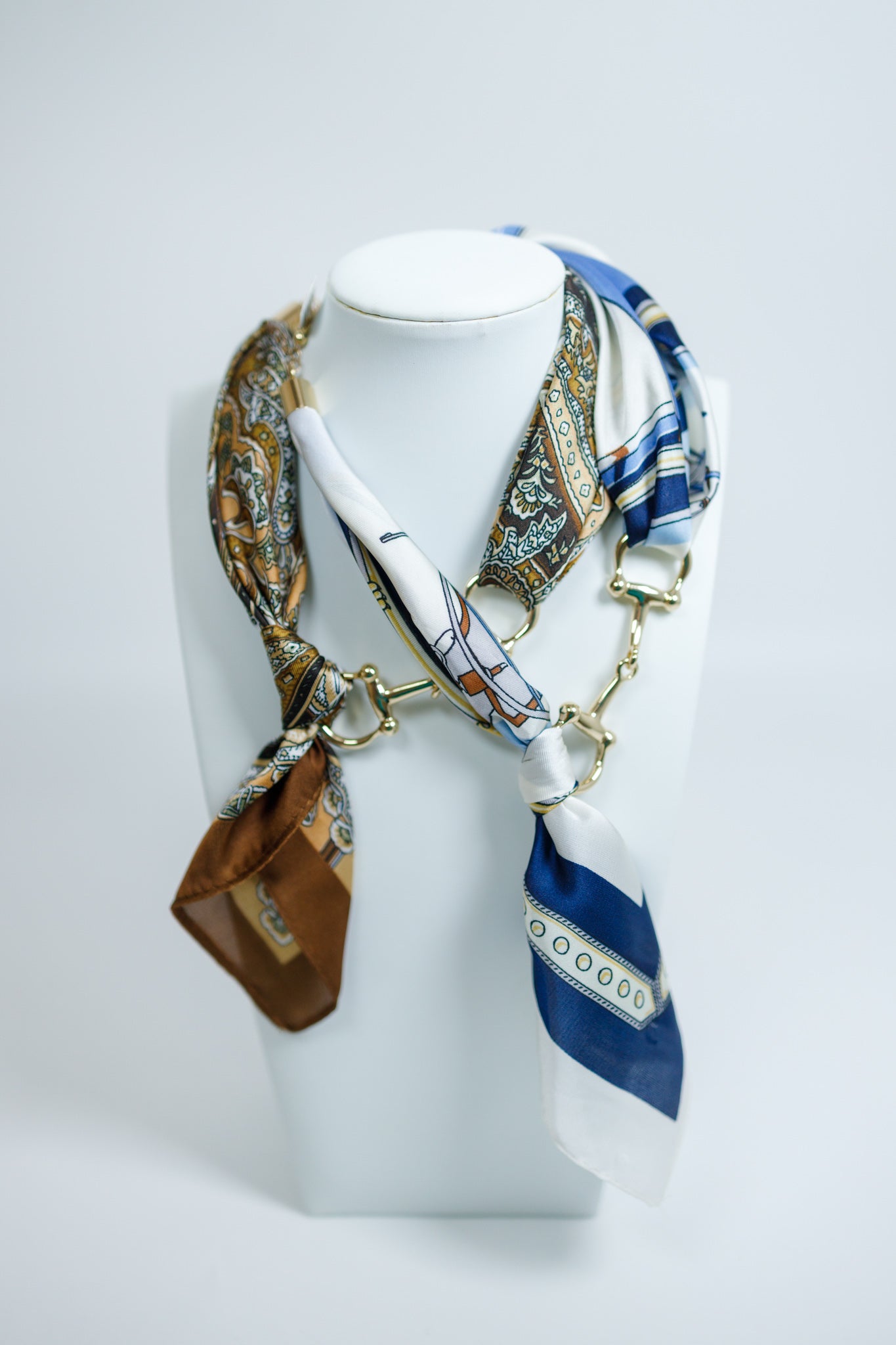 Horse Bit Silk Scarf Chocker Necklace, BROWN or BLUE Jaxe + Grace Boutique