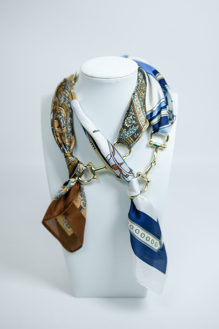 Horse Bit Silk Scarf Chocker Necklace, BROWN or BLUE Jaxe + Grace Boutique