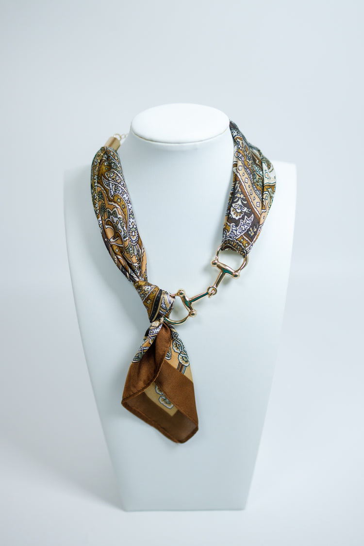 Horse Bit Silk Scarf Chocker Necklace, BROWN or BLUE Jaxe + Grace Boutique