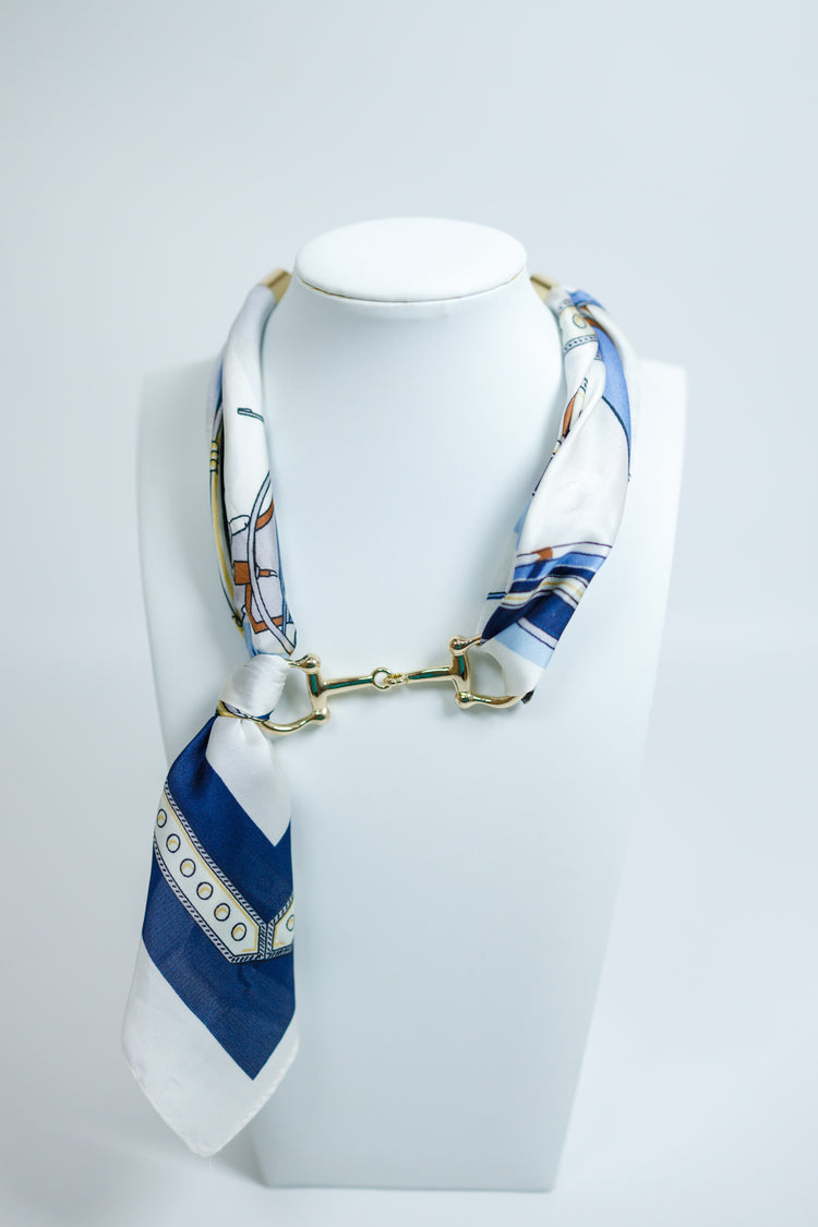 Horse Bit Silk Scarf Chocker Necklace, BROWN or BLUE Jaxe + Grace Boutique