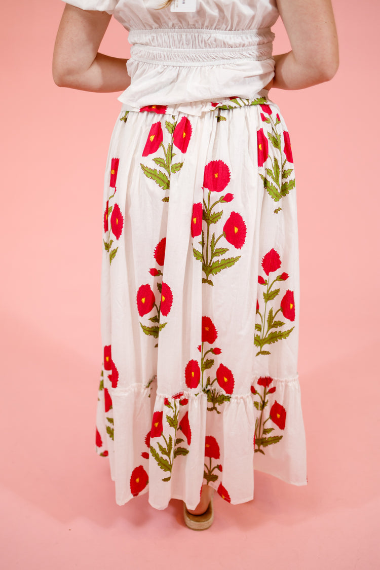 Pink Floral Ruffle Maxi Skirt