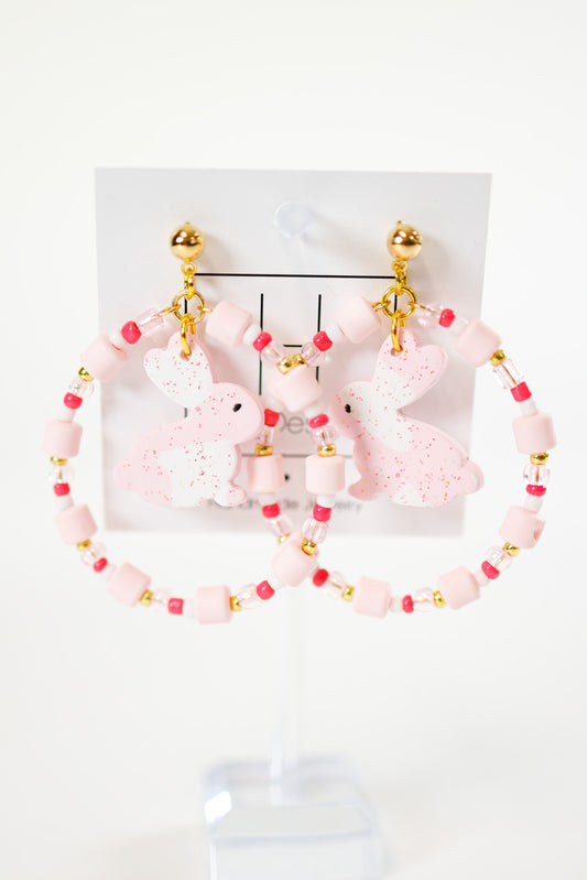 HD Pink Bunny Bead Earrings