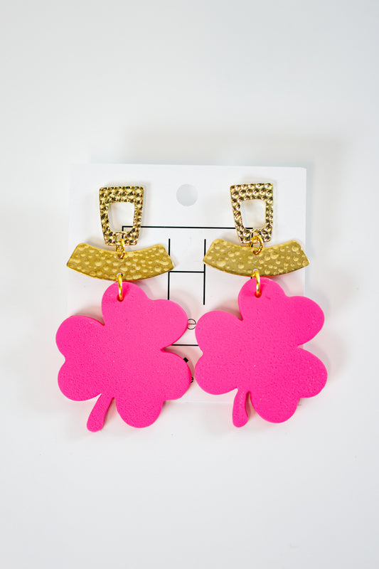 HD Pink Shamrock Earrings