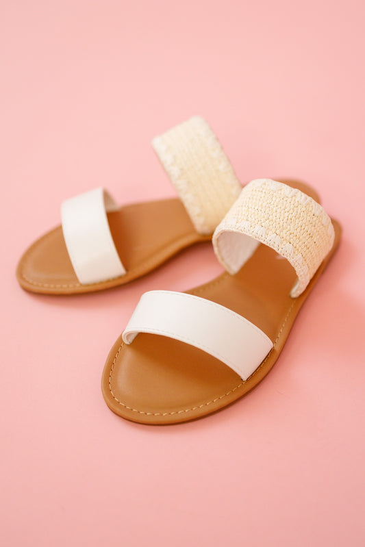 White Woven Double Strap Sandal