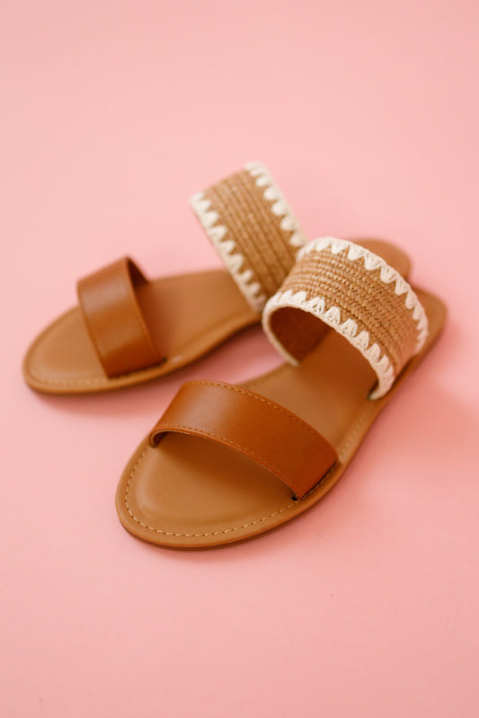 Tan Woven Double Strap Sandal