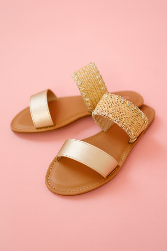 Gold Woven Double Strap Sandal