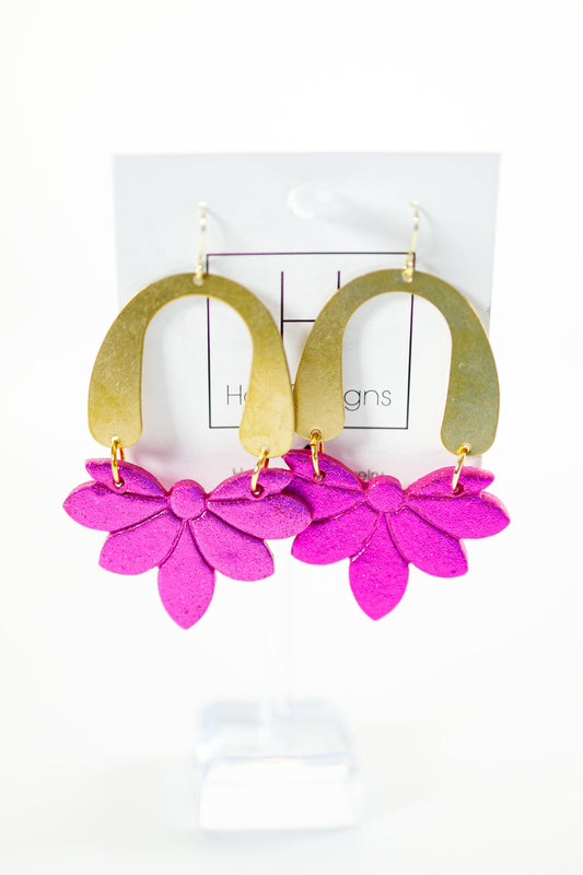 HD Gold + Magenta Half Flower Earring