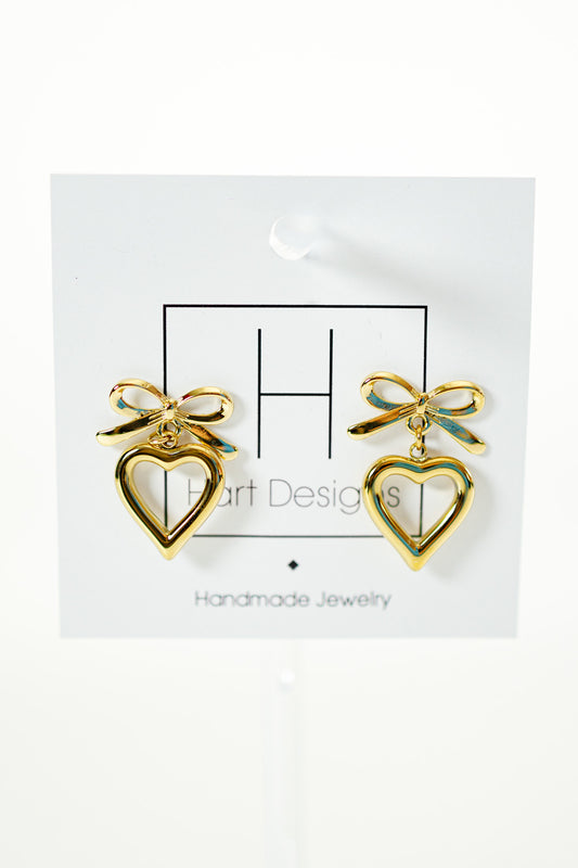 HD Gold Bow Heart Earrings