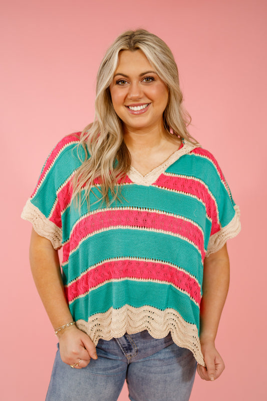Striped Knitted Dolman Top, JADE
