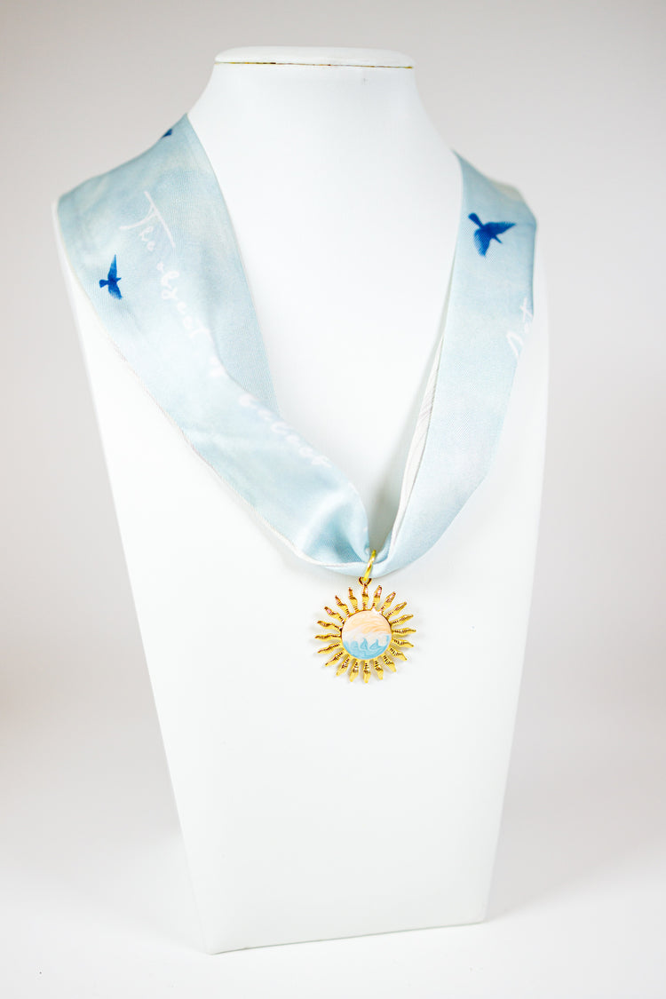 HD Blue Bird Sun Charm Scarf Necklace
