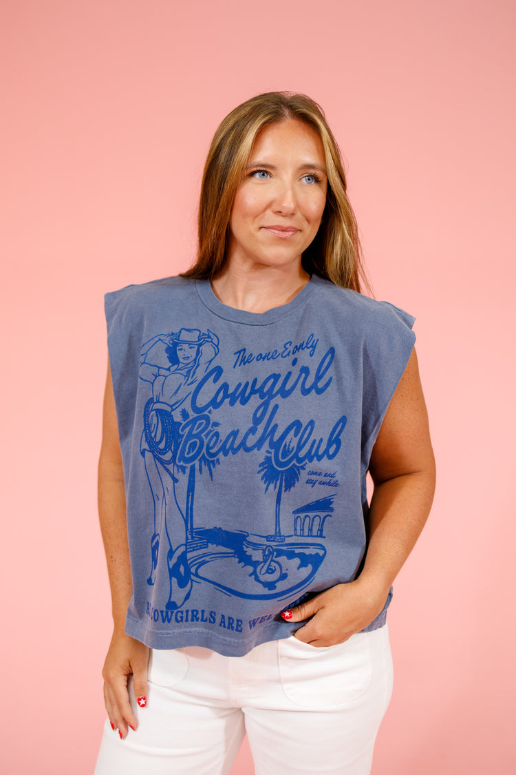 Navy Cowgirl Beach Club Graphic Tank