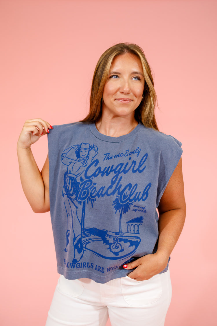Navy Cowgirl Beach Club Graphic Tank