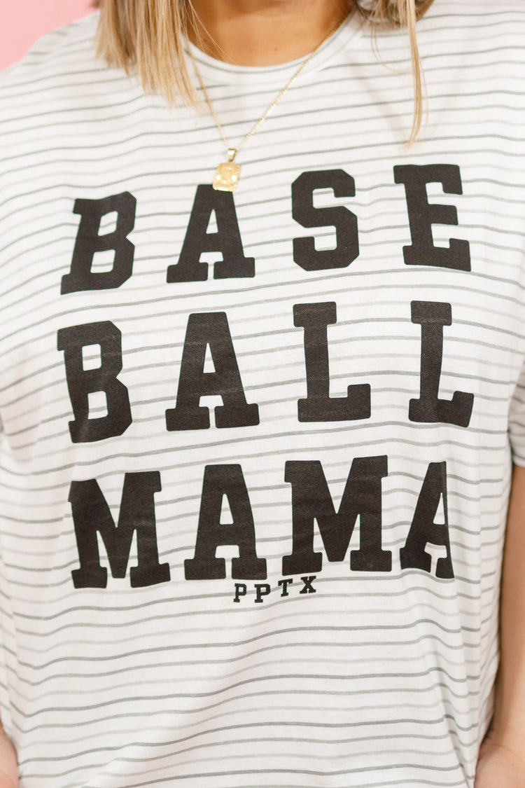 Stripe Baseball Mama Graphic Tee, S-3XL