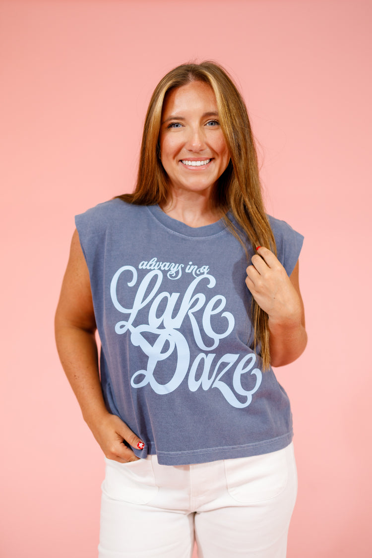 Navy Lake Daze Cutoff Tee