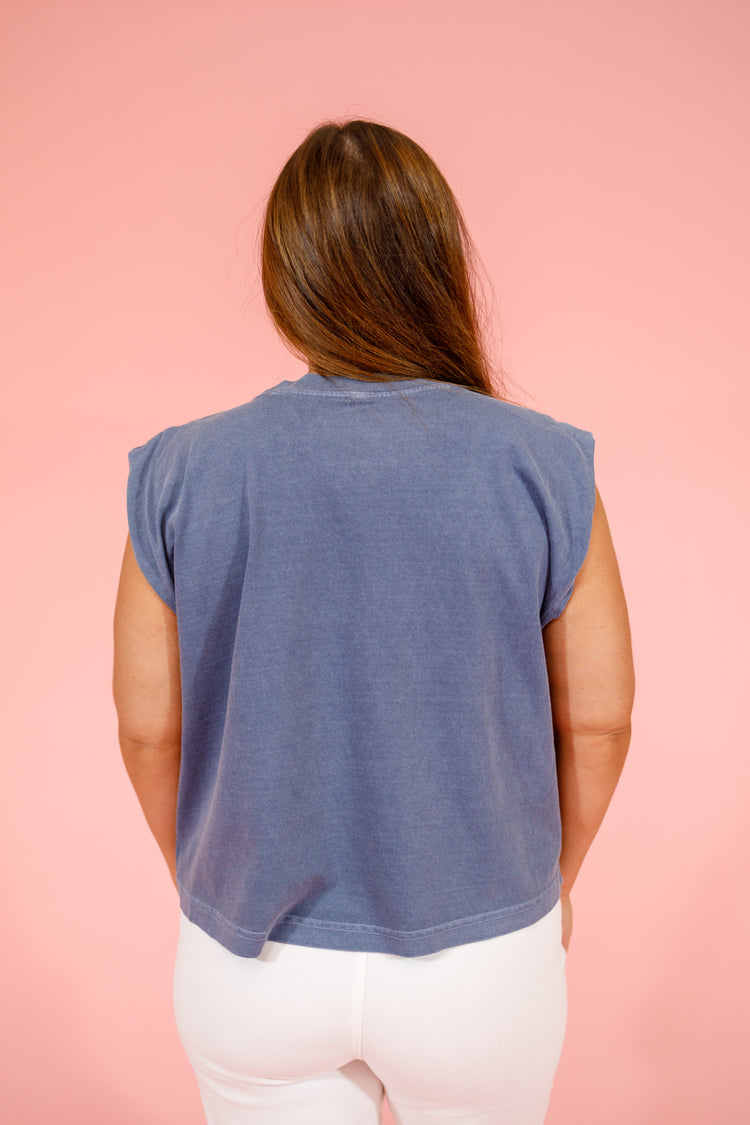 Navy Lake Daze Cutoff Tee