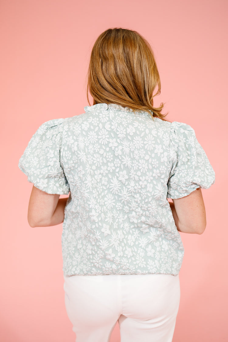 Sage Floral Texture Top