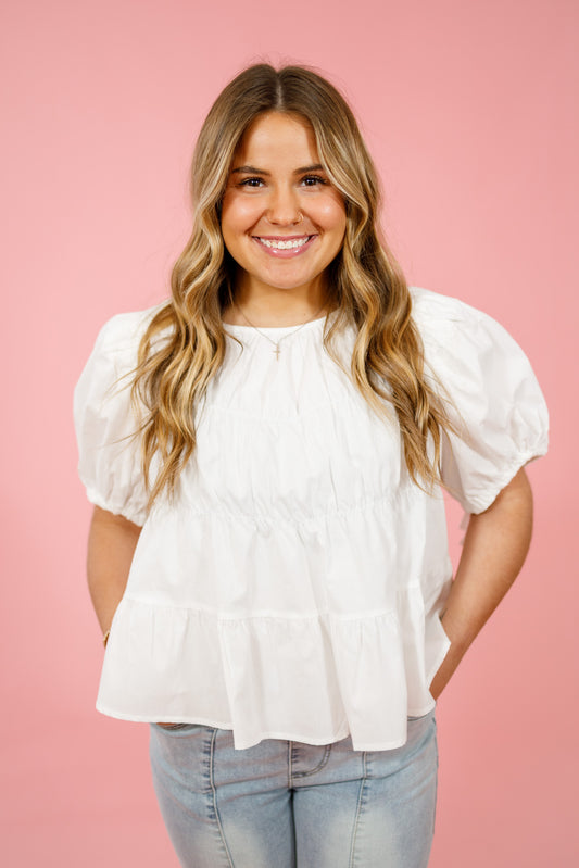 White Tiered Puff Sleeve Top