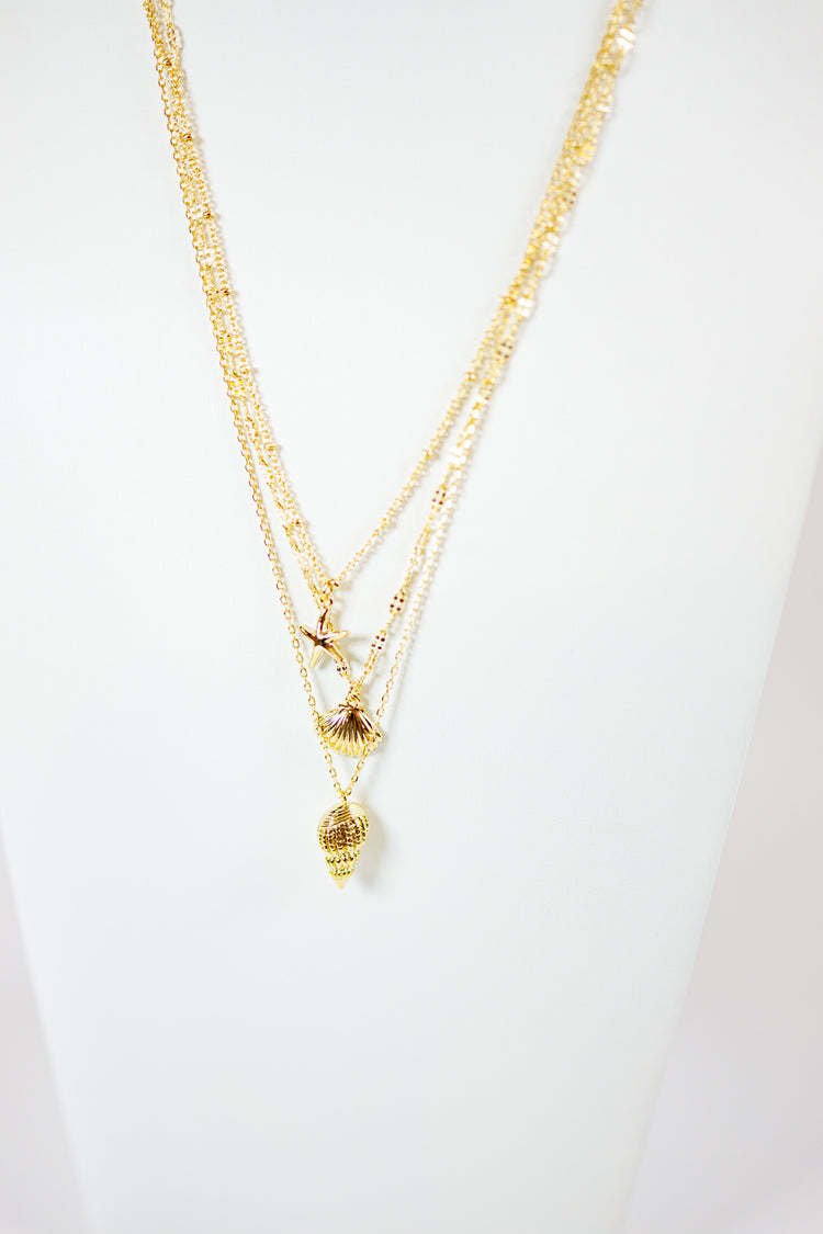 3 Layered Sealife Charm Necklace