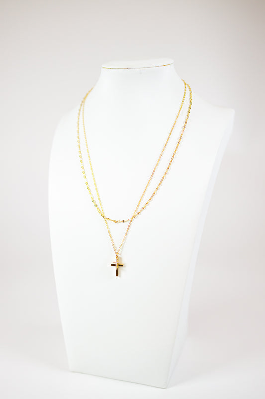 Layered Pave CZ & Cross Pendant Necklace