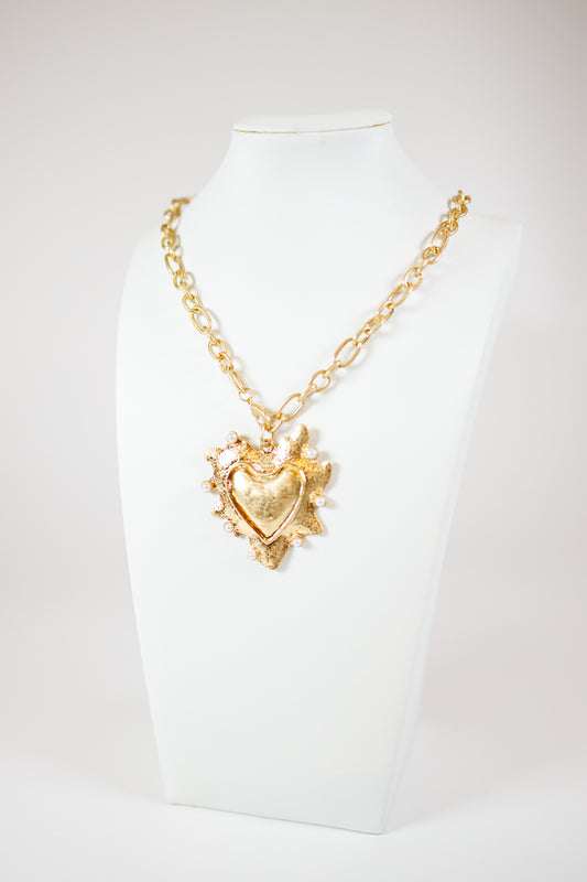 Heart & Pearl Dotted Station Necklace