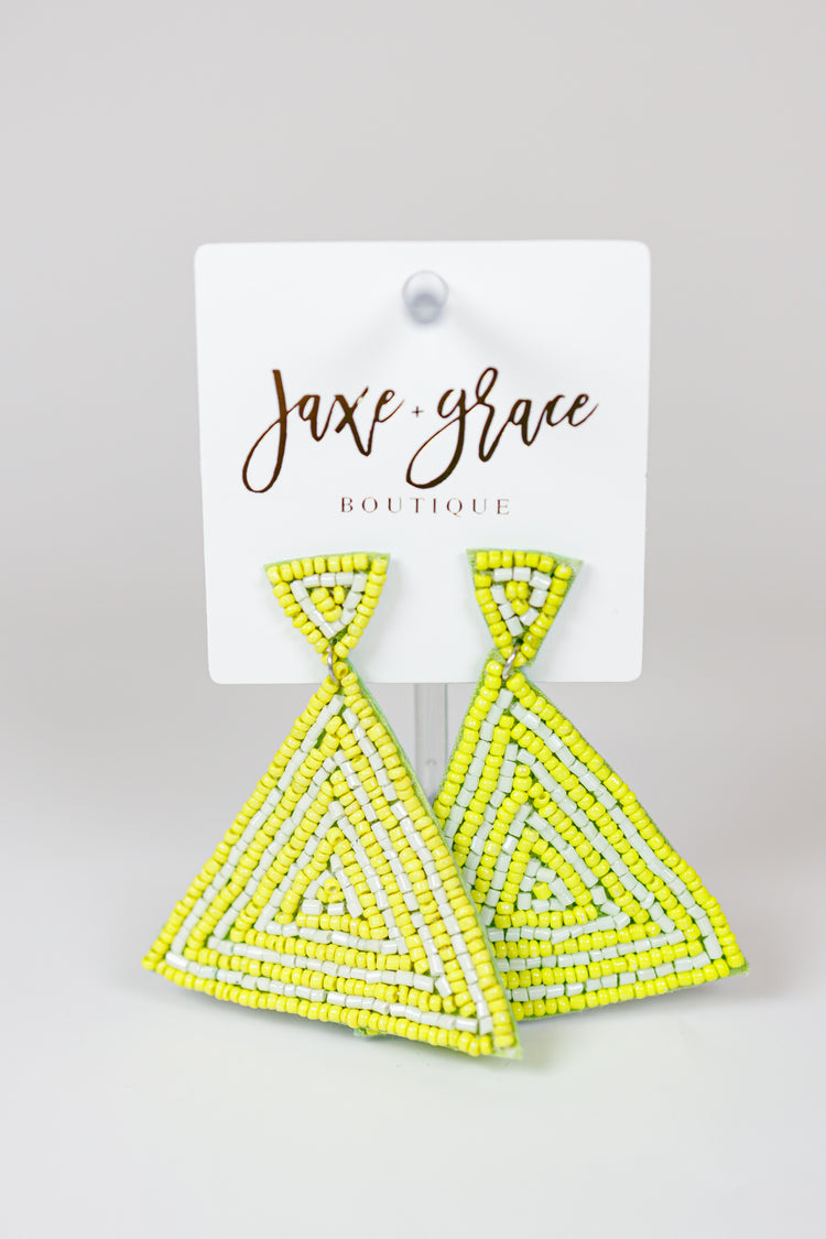 Lime Triangle Beaded Earrings