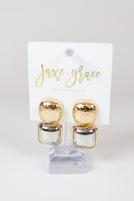 Hammered Dome & Metal Square Earrings