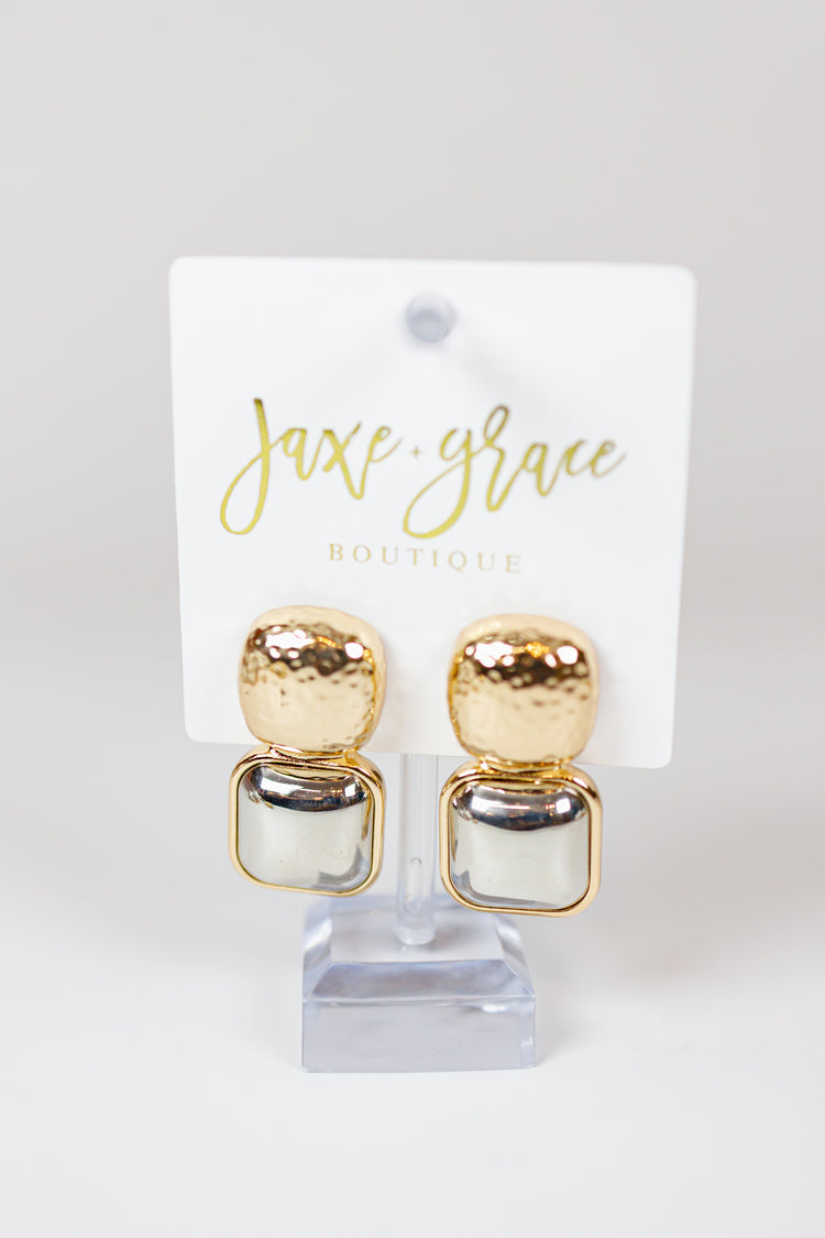 Hammered Dome & Metal Square Earrings