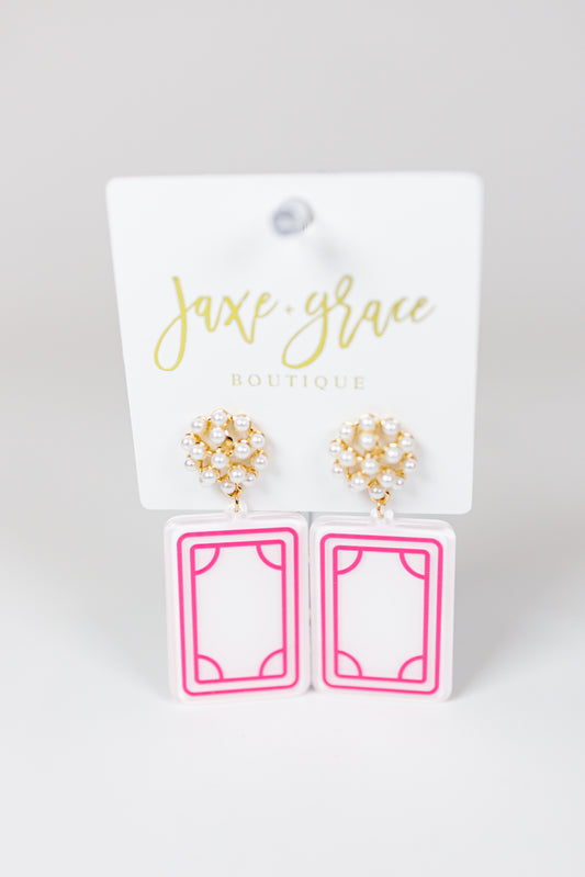 Mahjong & Pearl Cluster Drop Earrings