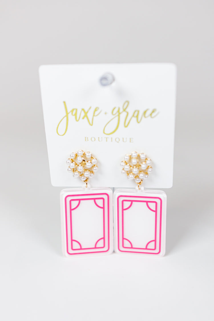 Mahjong & Pearl Cluster Drop Earrings