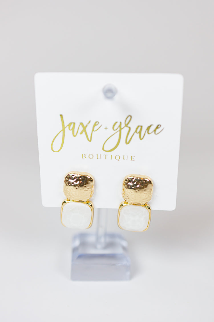 Bold Square Stone & Metal Earrings