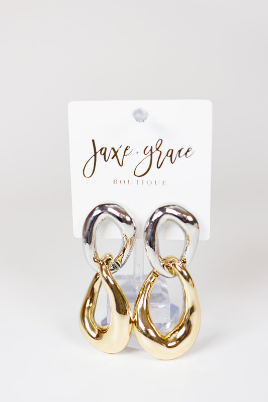 Double Oval Linked Twotone Earrings