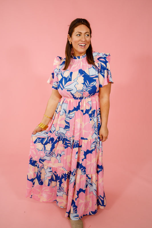Blue Floral Tiered Maxi Dress