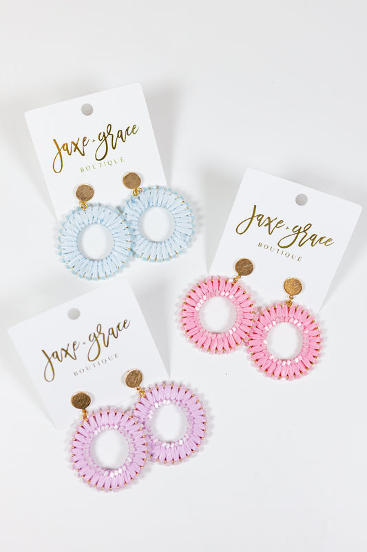 Bead & Wrapped Raffia Round Earrings, VARIOUS