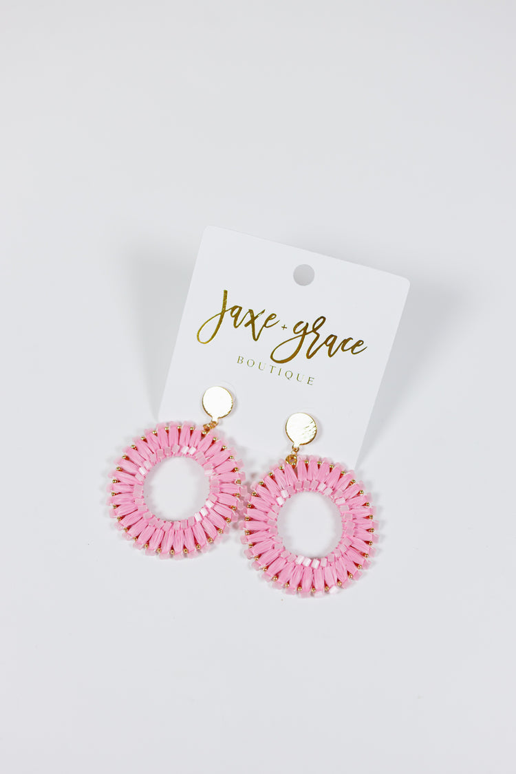 Bead & Wrapped Raffia Round Earrings, VARIOUS