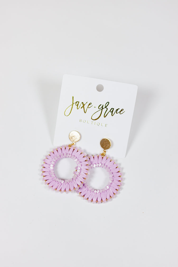 Bead & Wrapped Raffia Round Earrings, VARIOUS