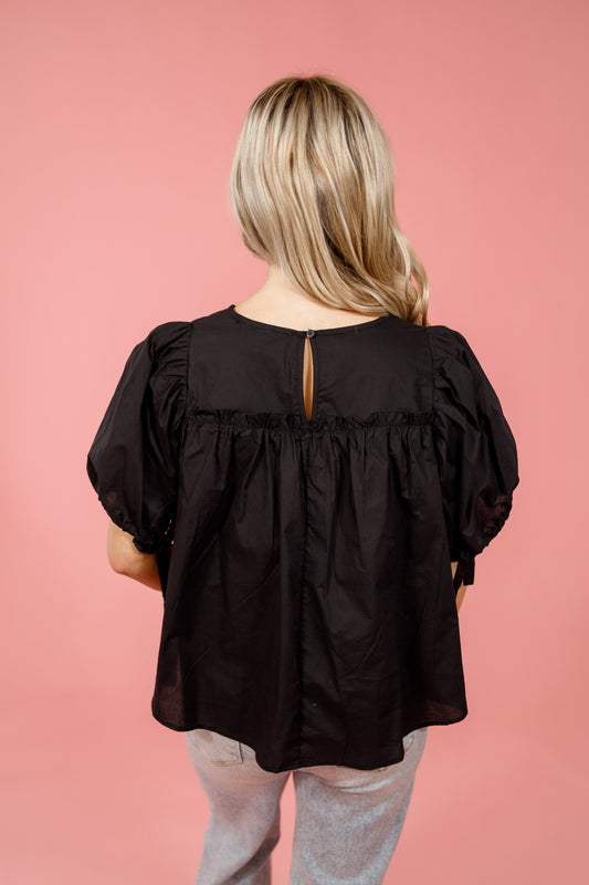 Black Tiered Puff Sleeve Top