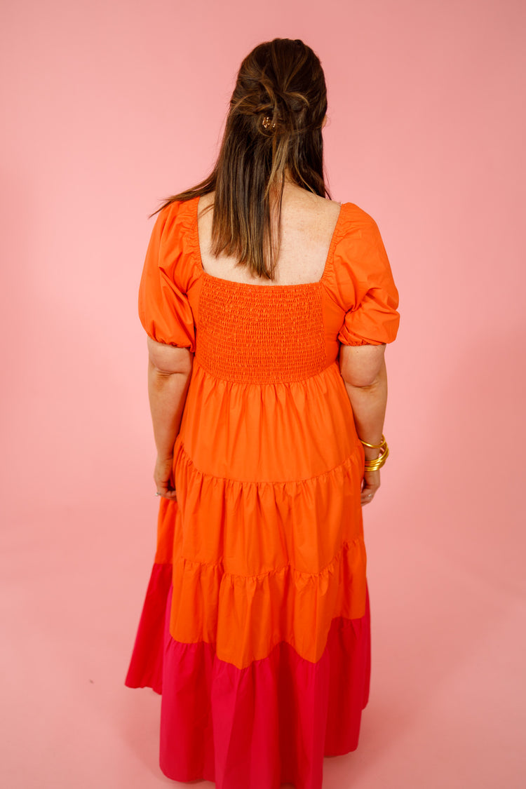 Orange and Pink Tiered Maxi Dress