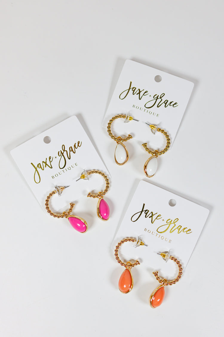 Teardrop Coated Stone Drop Hoops, VARIOUS