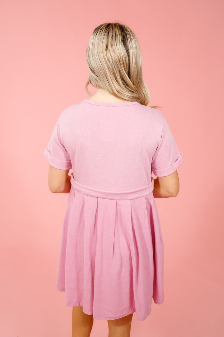 Pink Contrast Pleated Dress