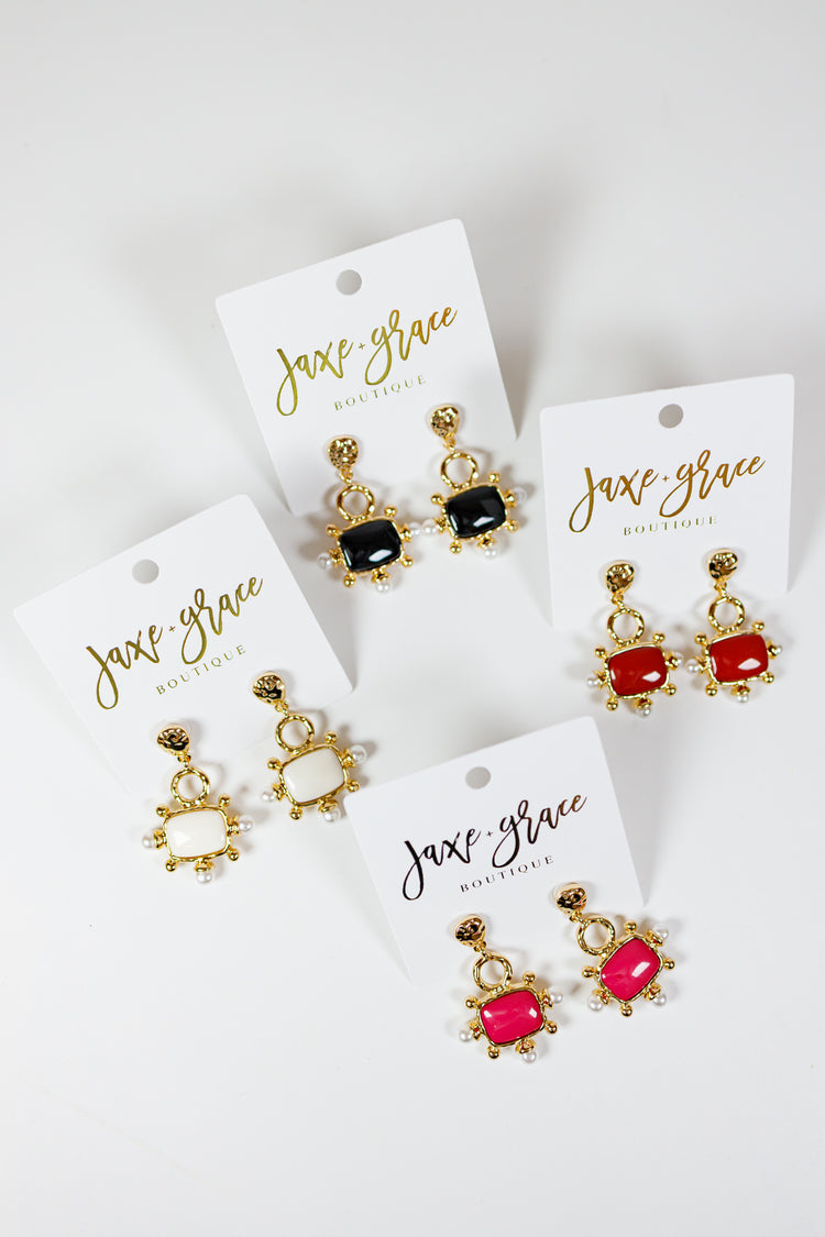 Square & Pearl Drop Earrings, VARIOUS