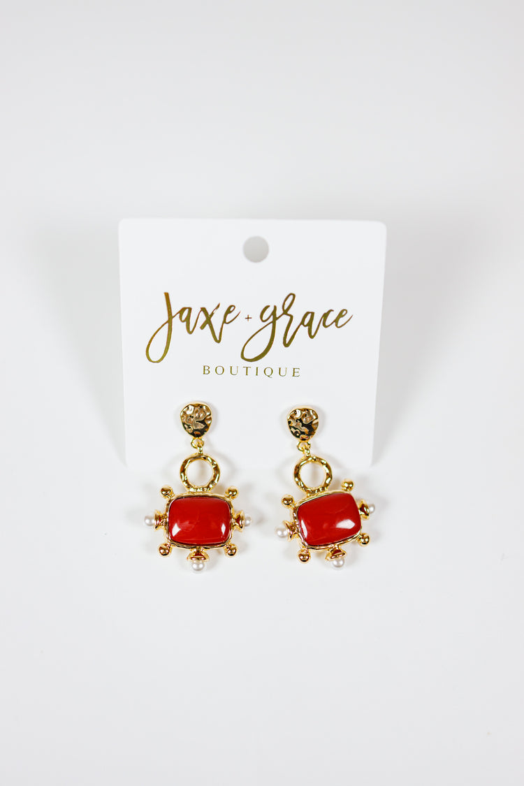 Square & Pearl Drop Earrings, VARIOUS