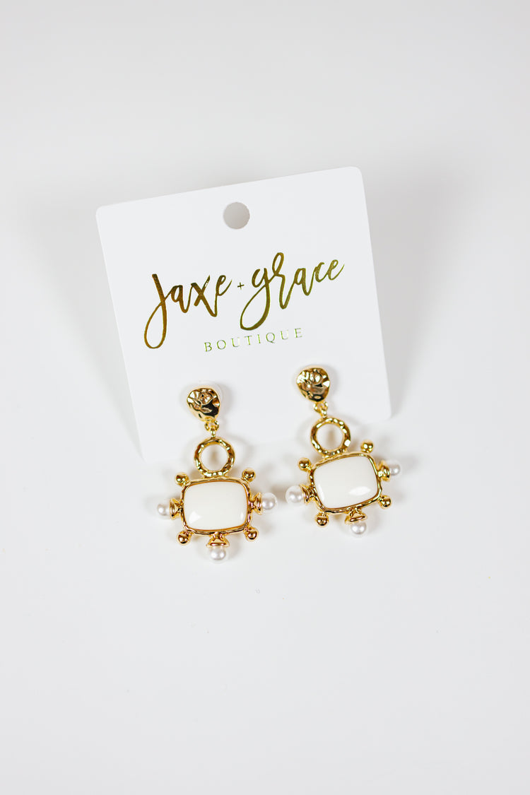 Square & Pearl Drop Earrings, VARIOUS