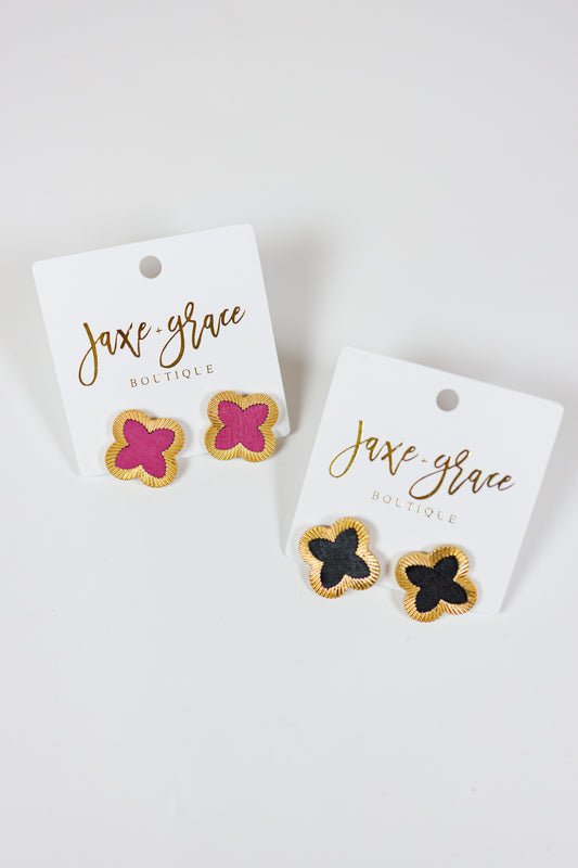 Leather Clover Textured Earrings, VARIOUS