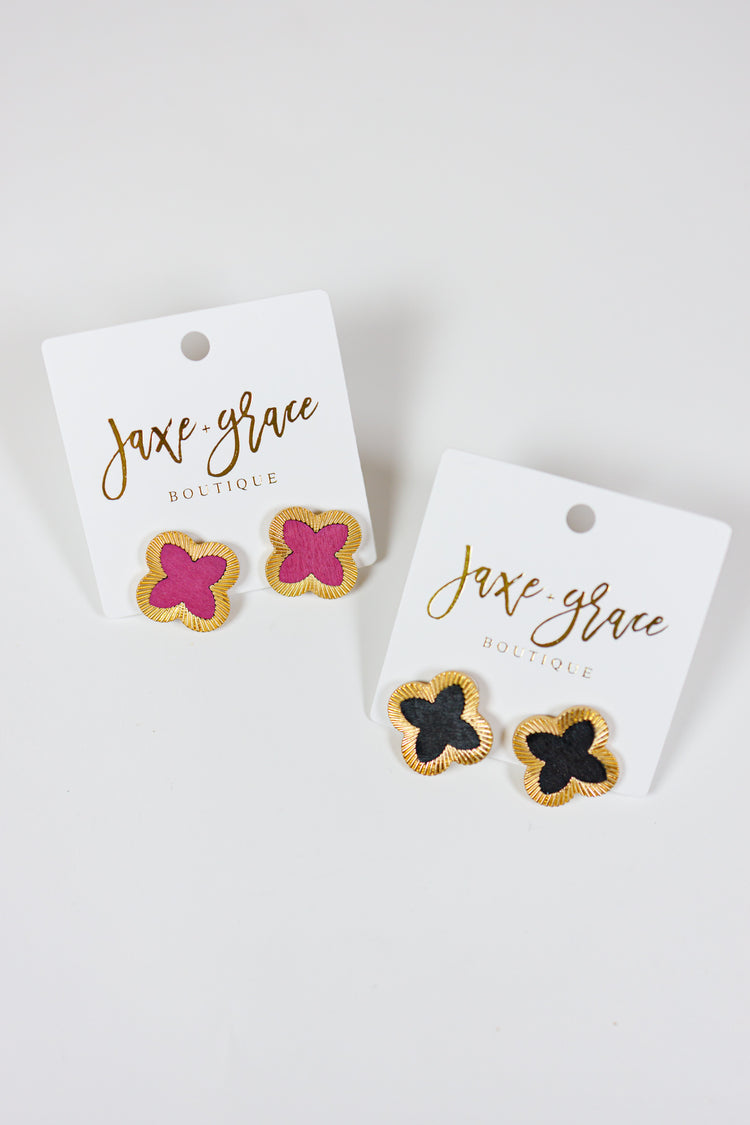 Leather Clover Textured Earrings, VARIOUS