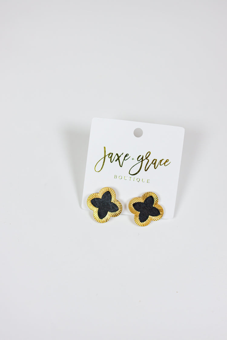 Leather Clover Textured Earrings, VARIOUS