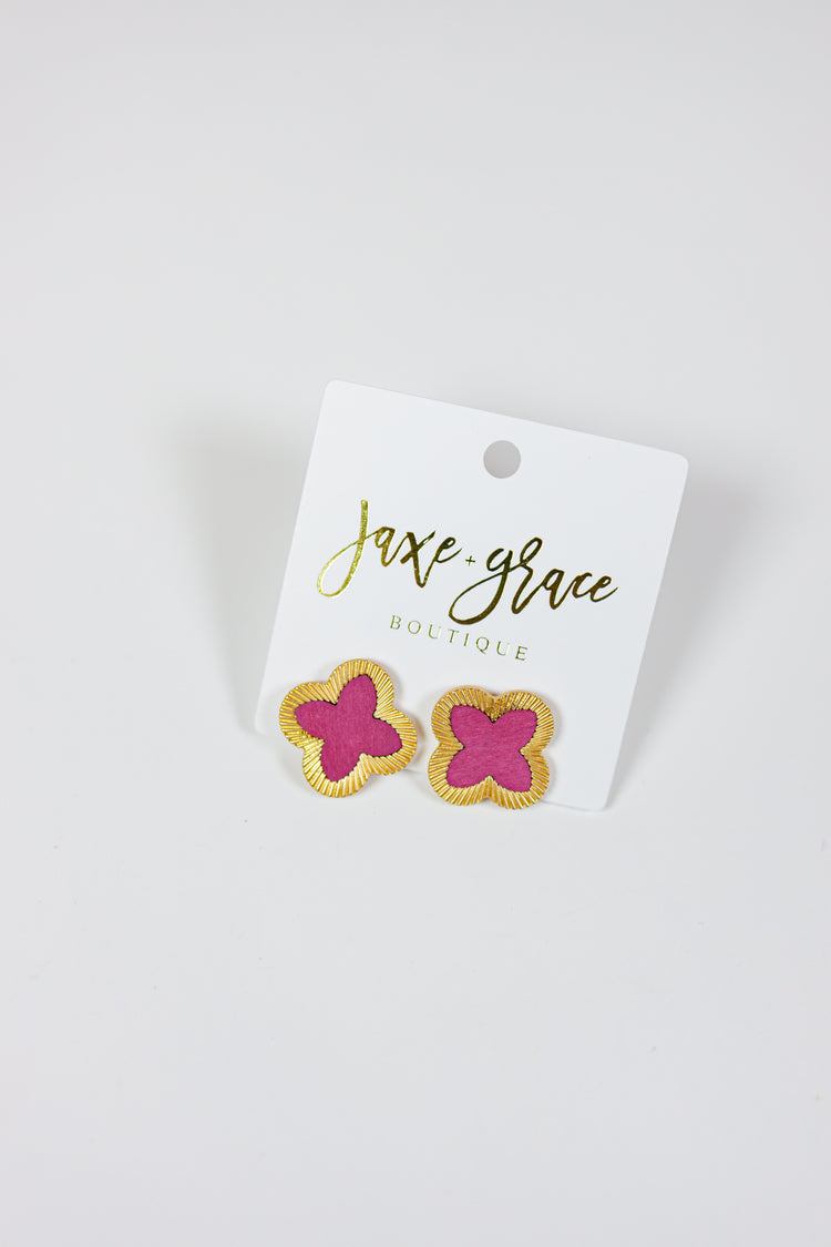 Leather Clover Textured Earrings, VARIOUS