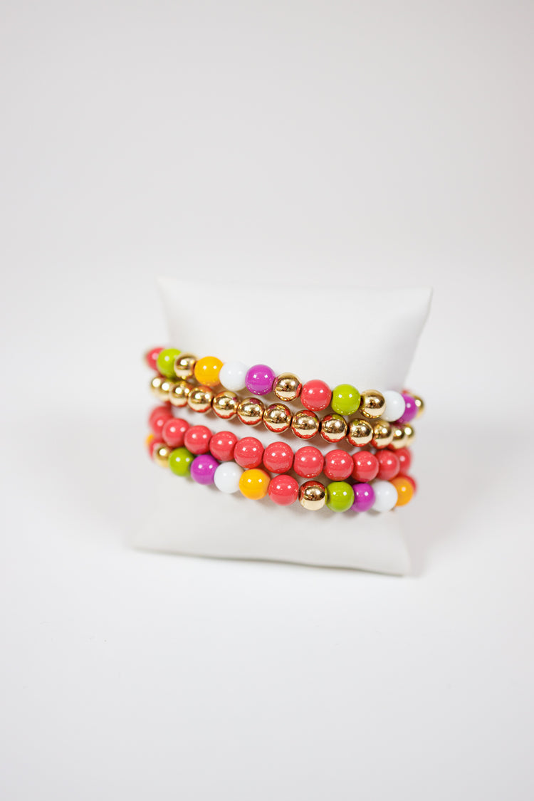 4 Row Coral Multi Ball Bracelet