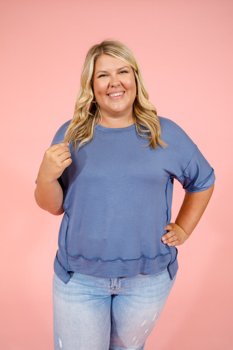 Navy Oversized Hi-Low Top, S-3XL