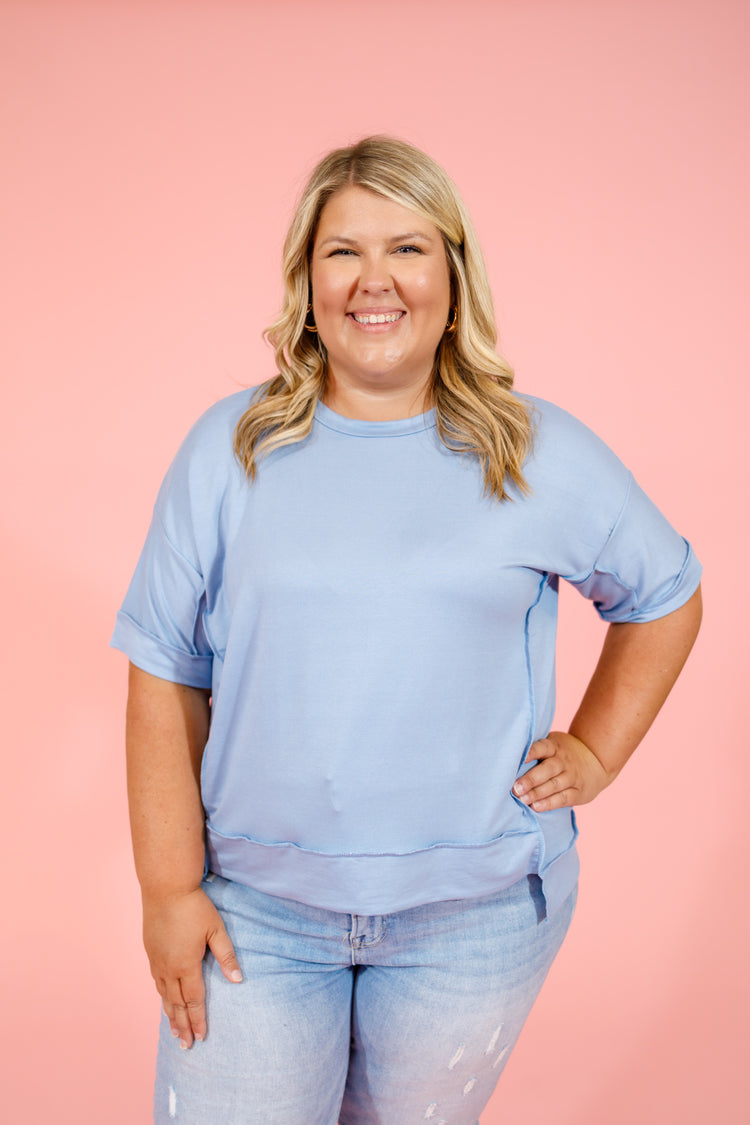 Chambray Oversized Hi-Low Top, S-3XL