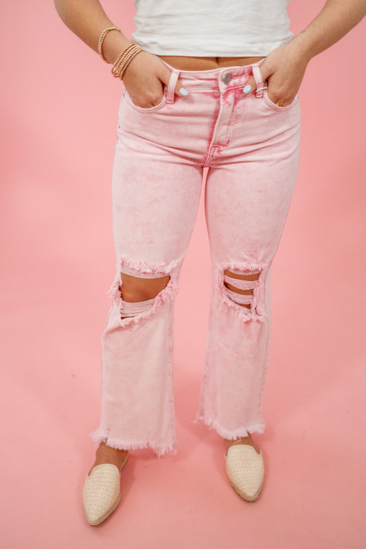Risen Acid Pink Distressed Knee Jeans